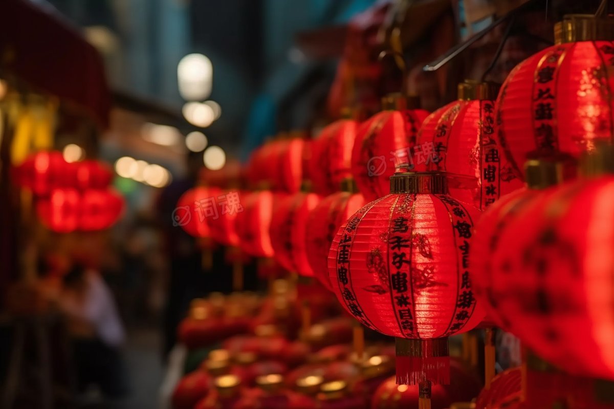 中国春节节日庆祝红色灯笼场景ai文生图案例