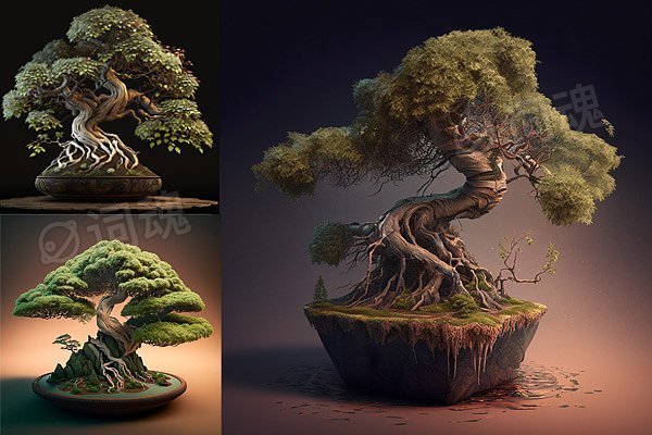 3D立体盆栽植物装饰ai文生图案例