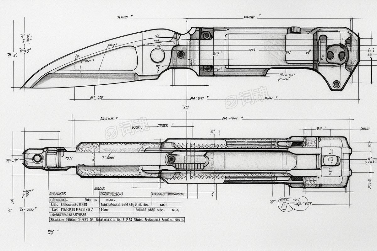 黑白机械求生刀的技术图纸ai文生图案例