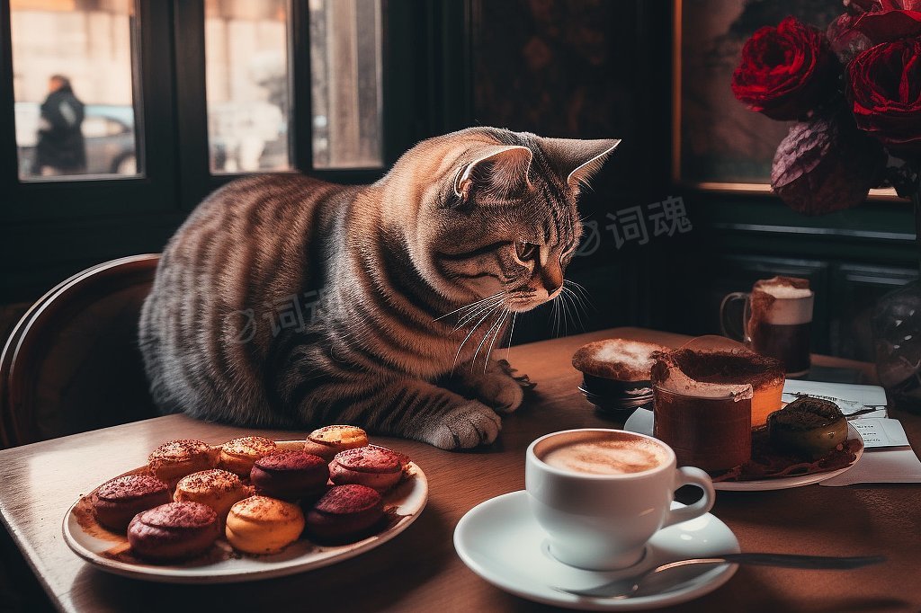 餐桌上的小猫ai文生图案例