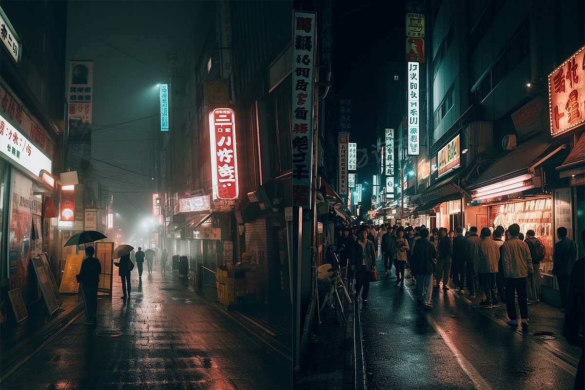 夜晚霓虹灯闪烁的日本街头