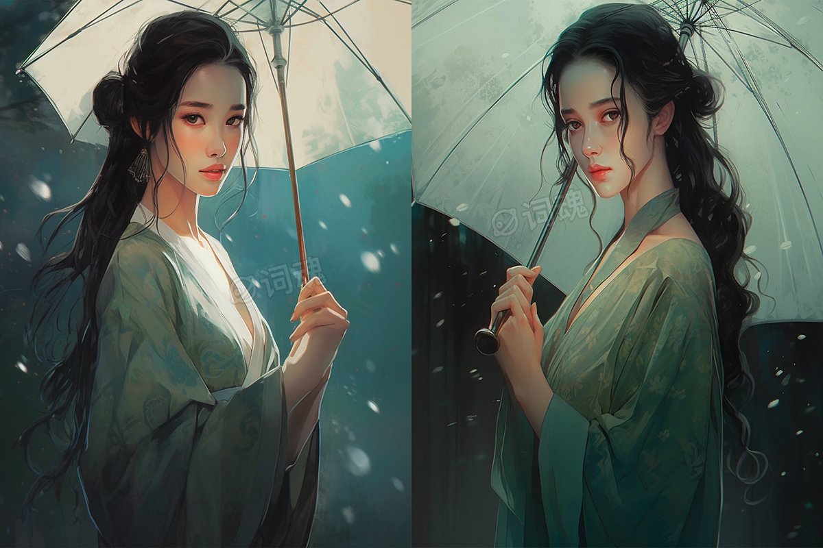 撑着雨伞的中国风美女ai文生图案例