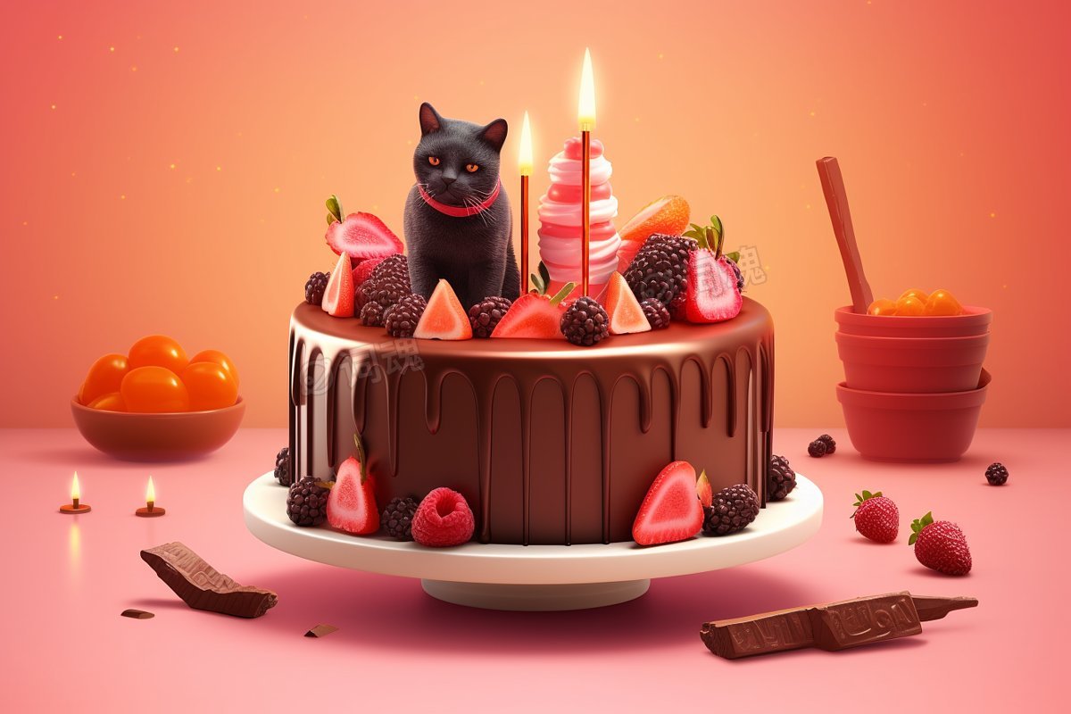 3D黑猫巧克力生日蛋糕