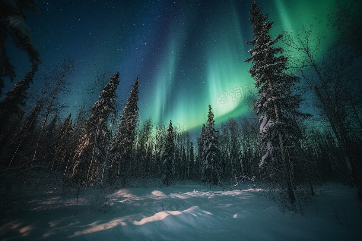 极光雪地极地夜晚星空极光