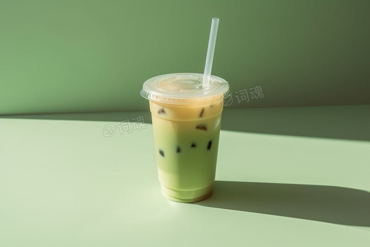 冷冰抹茶拿铁在塑料杯中