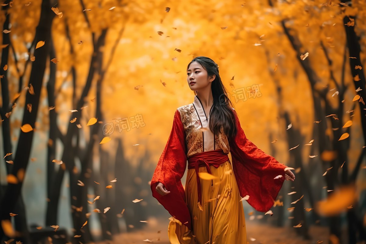 汉服古装美女秋景