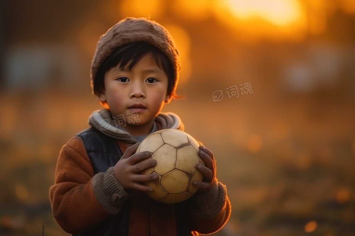 拿着足球的小男孩ai文生图案例