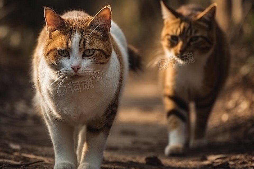 走在一起的两只可爱小猫ai文生图案例