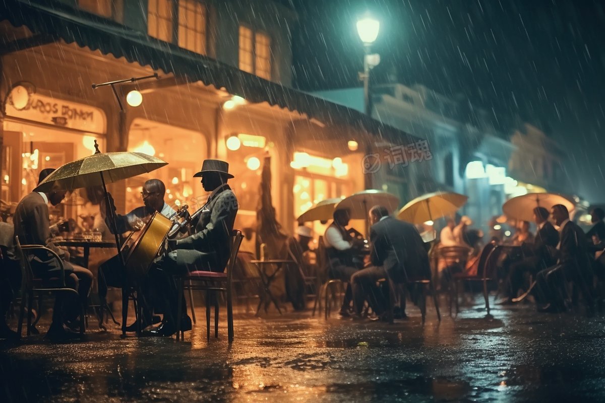 两位恋人在下雨天表演一支舞蹈ai文生图案例