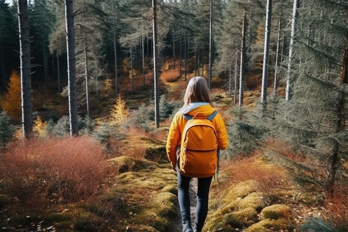 女性森林户外登山者