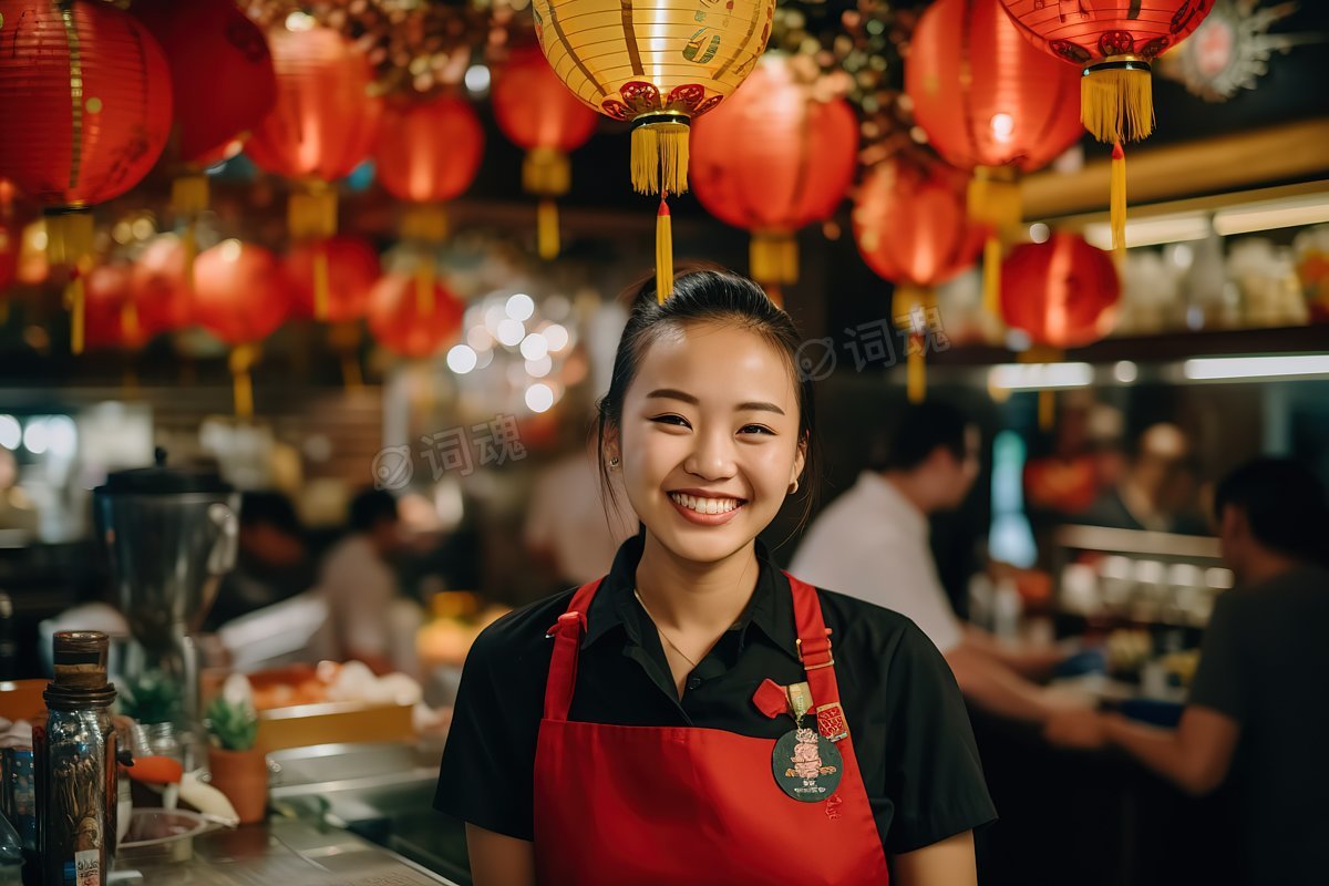 女服务员餐厅笑着