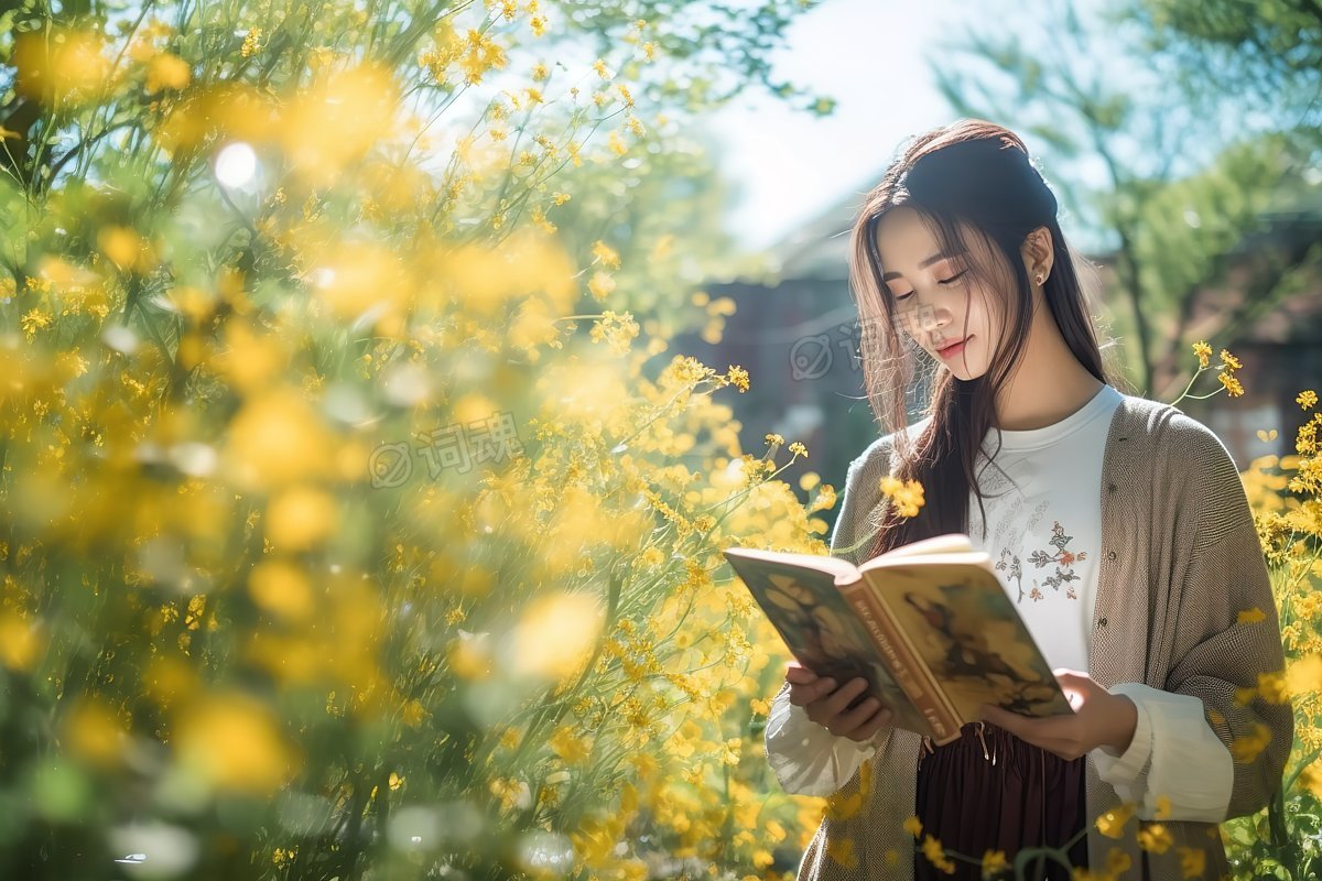 年轻女孩在公园看书ai文生图案例