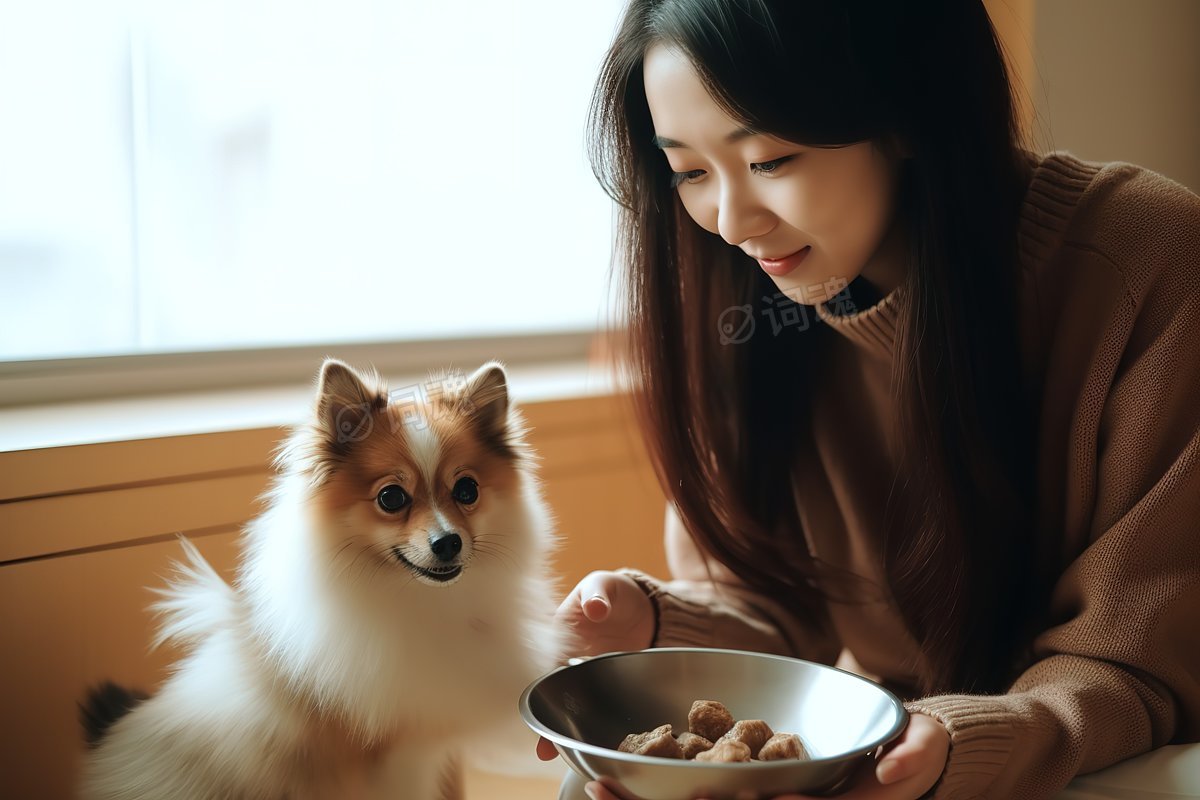 年轻的女士在耐心喂狗ai文生图案例