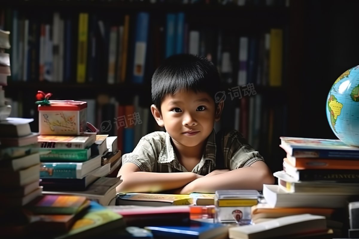 在图书馆学习的小男孩小学生ai文生图案例