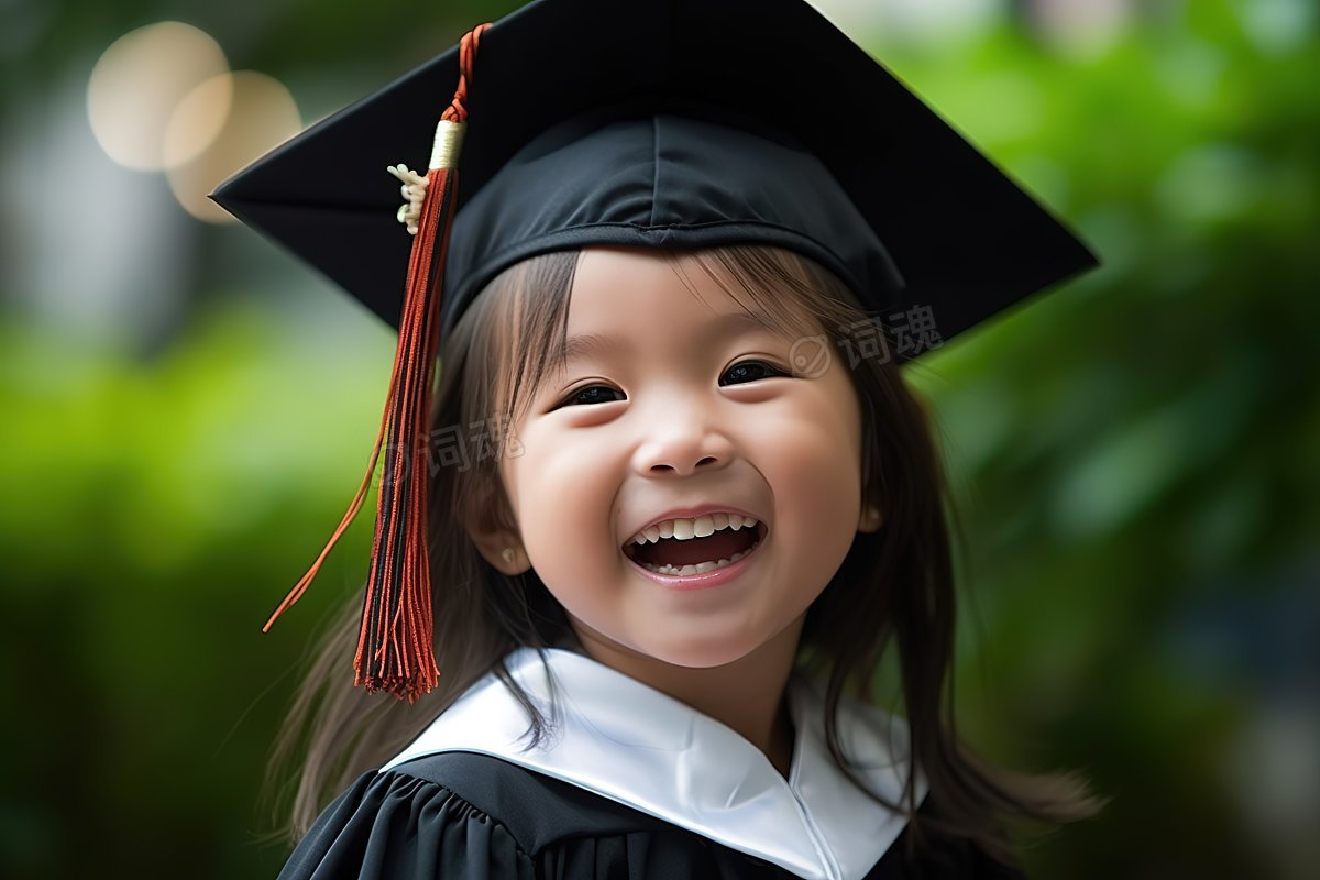 幼儿园学生戴毕业帽和长袍微笑ai文生图案例