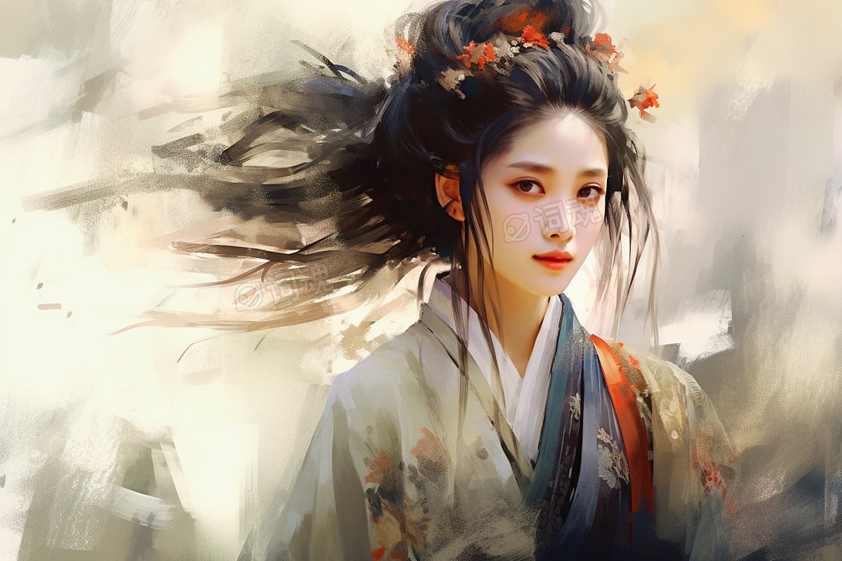 水彩美女古风简约创意插图