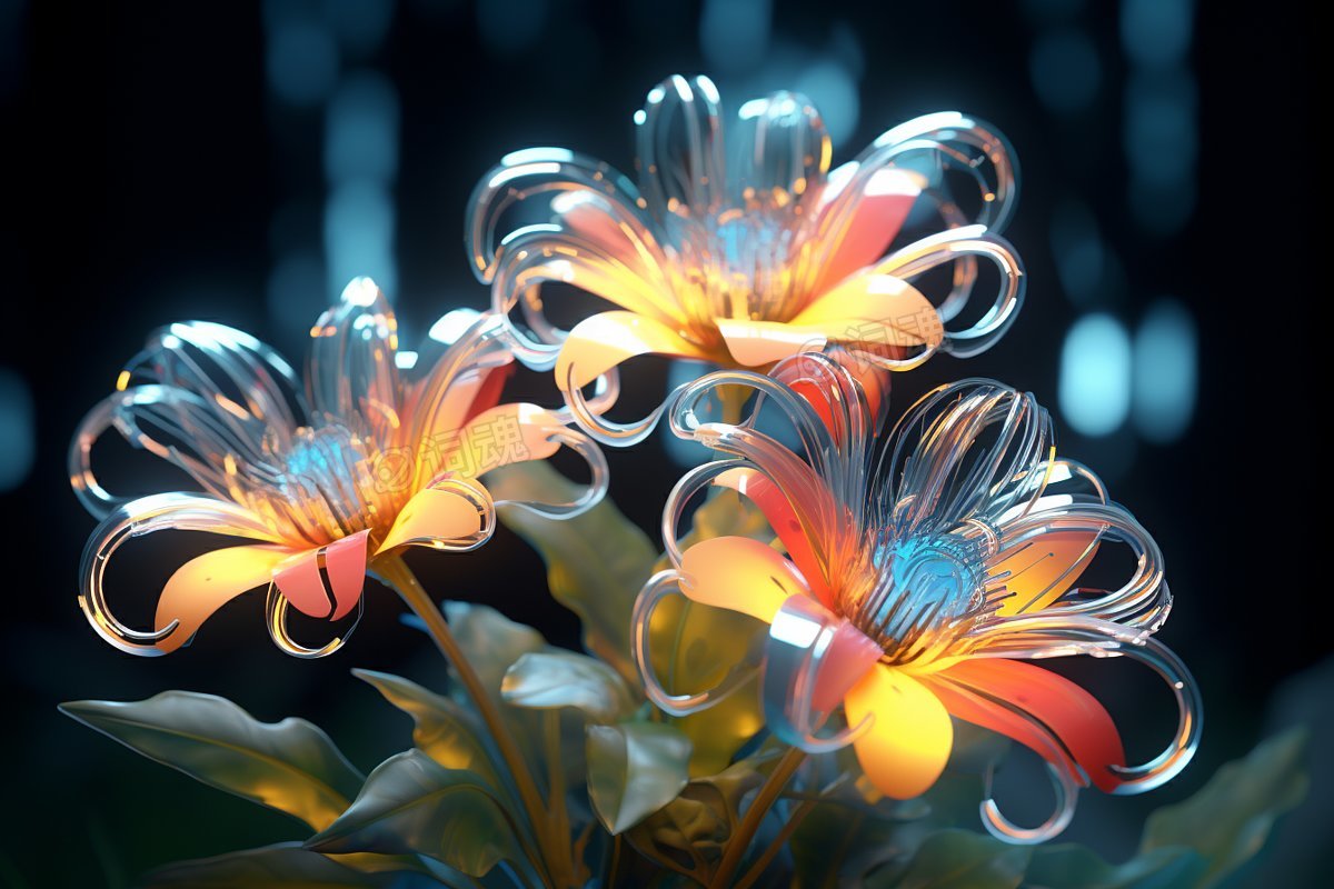 3D效果花卉玻璃透明材质c4d