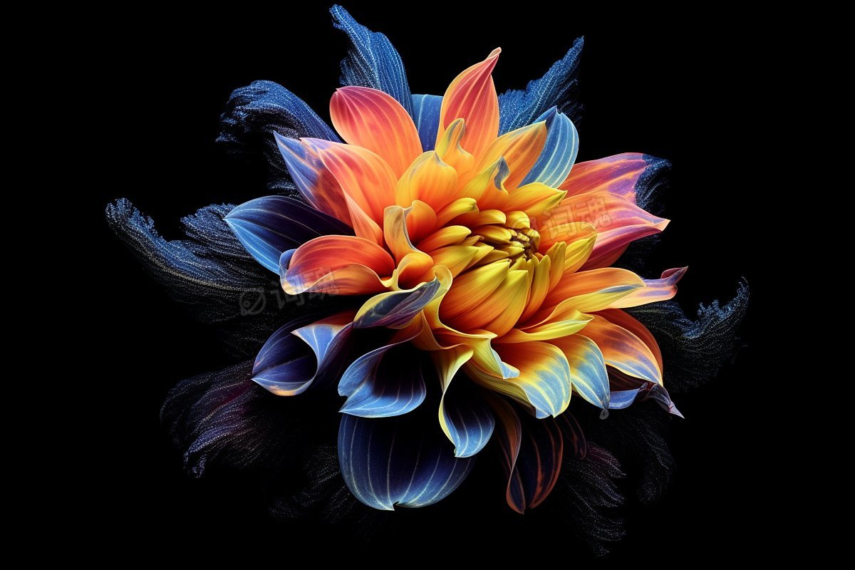 3D多彩绘画艺术花卉黑色莲花