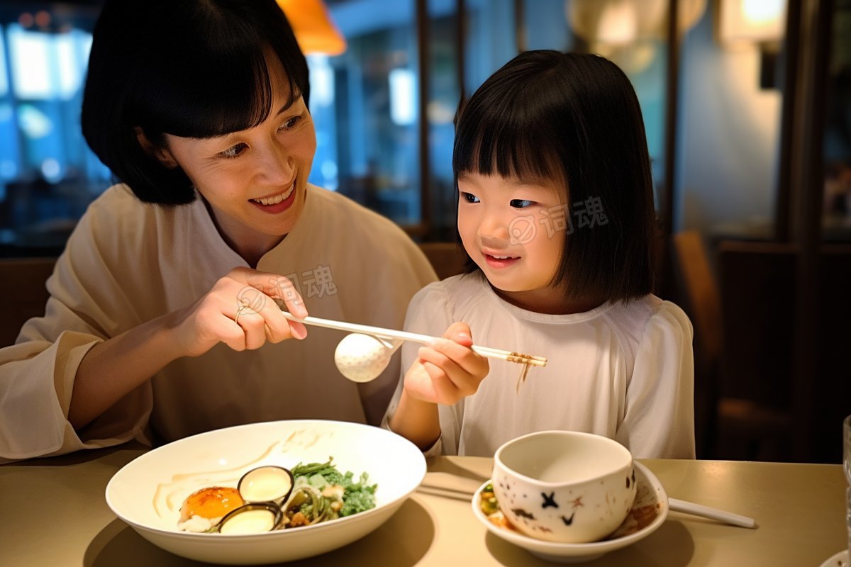 一起开心用餐的漂亮母女ai文生图案例