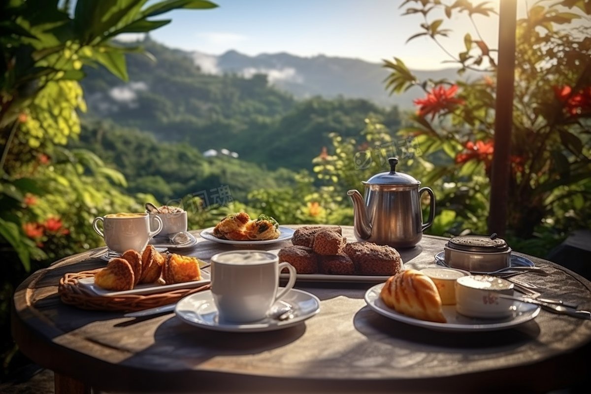 天堂风景中令人惊叹的美味早餐