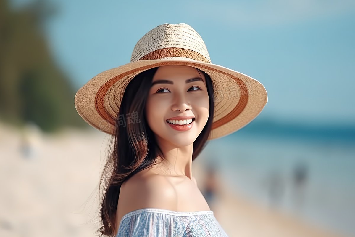 女性戴着夏日帽子享受度假