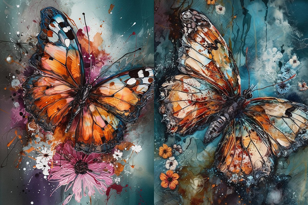 蝴蝶和花卉油画装饰画